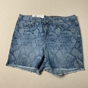 Seven7 Womens Weekend Shorts Frayed Hem Python Indigo Size 4 NWT